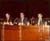 Miguel Delibes Setién junto a Gregorio Peces-Barba durante una ponencia en el Palacio del Congreso.