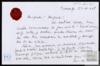 Carta de Carmen Imbert a Miguel Delibes Setién, sobre su estado anímico tras la muerte de Bernard...