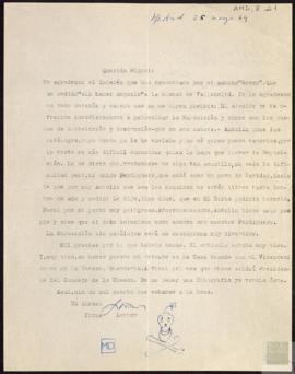 Carta de Leonor Mengotti a Miguel Delibes Setién, sobre las dificultades para la organización de ...